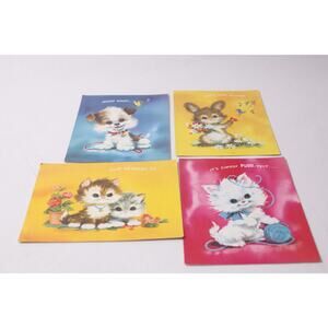 Extra Large 70s 60s Rare Vintage Pet Set Greeting Cards by Coby with Cute Anima